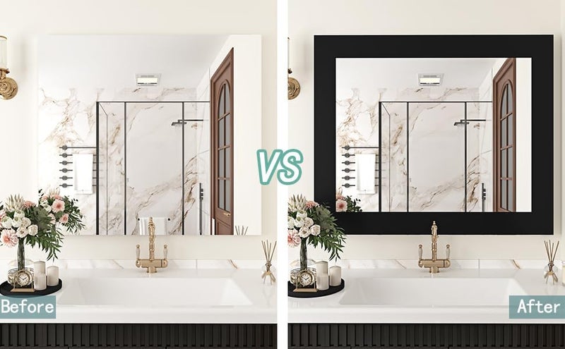 WESTICK Black Mirror Frame Border Wallpaper Borders Peel and Stick Mirror Edge Trim Decorative Waterproof for Bathroom Kitchen Thick Matte Black Bulletin Board Borders Removable Wall Border 3.94"x160" - Image 2